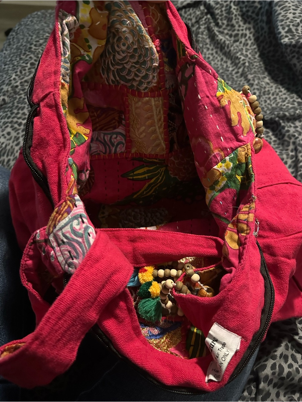 Handcrafted Pink Boho Tote Bag with Bead & Tassel Accents